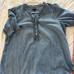 Talbots Blue Denim Ruffle Blouse